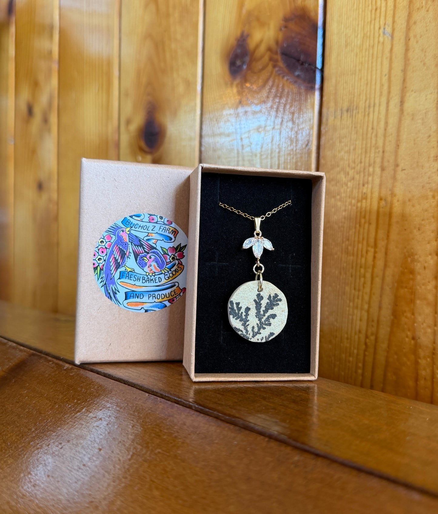 Psilomelane Dendrite & Hanging Lotus Necklace
