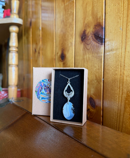 Botswana Agate Cabochon Drop Pendant Necklace
