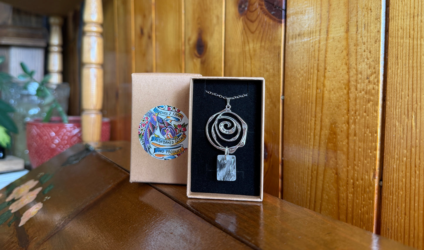 Clear Quartz & Watching Eye Spiral Necklace