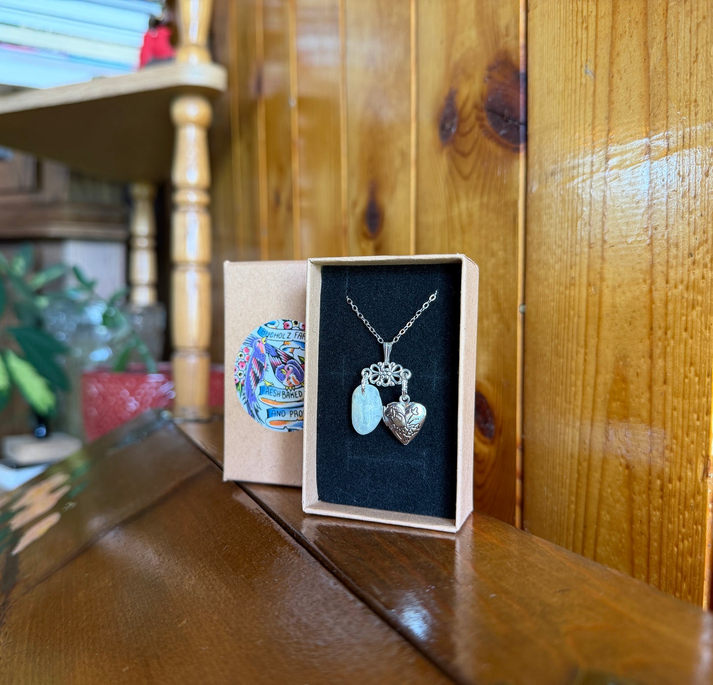 Prehnite & Floral Photo Locket Necklace