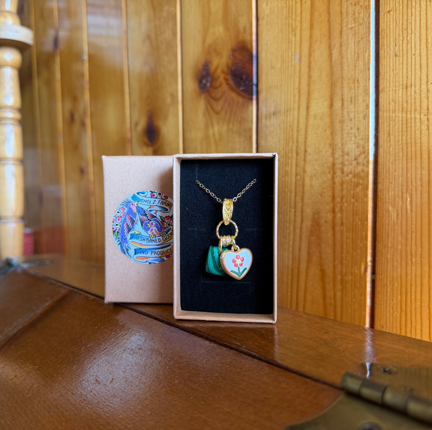 Malachite & Flower Heart Necklace
