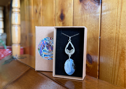 Botswana Agate Cabochon Drop Pendant Necklace