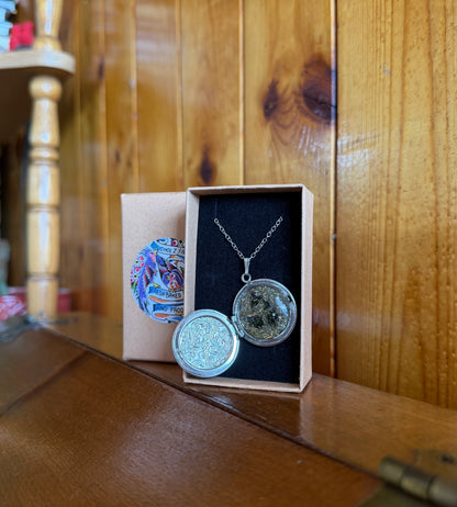 Moldavite & Sage Floral Locket Necklace