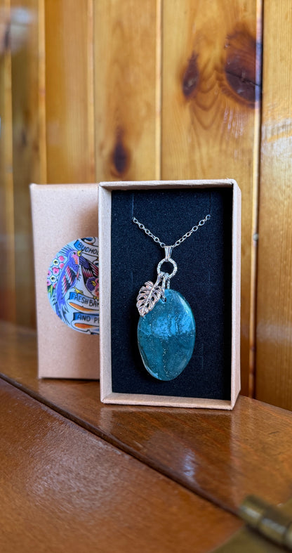Green Moss Agate & Monstera Leaf Necklace