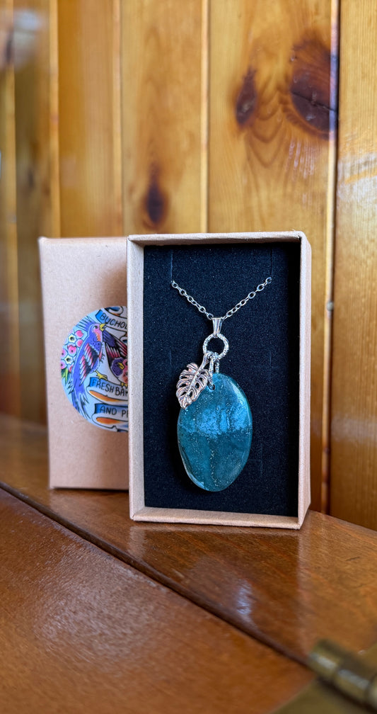 Green Moss Agate & Monstera Leaf Necklace