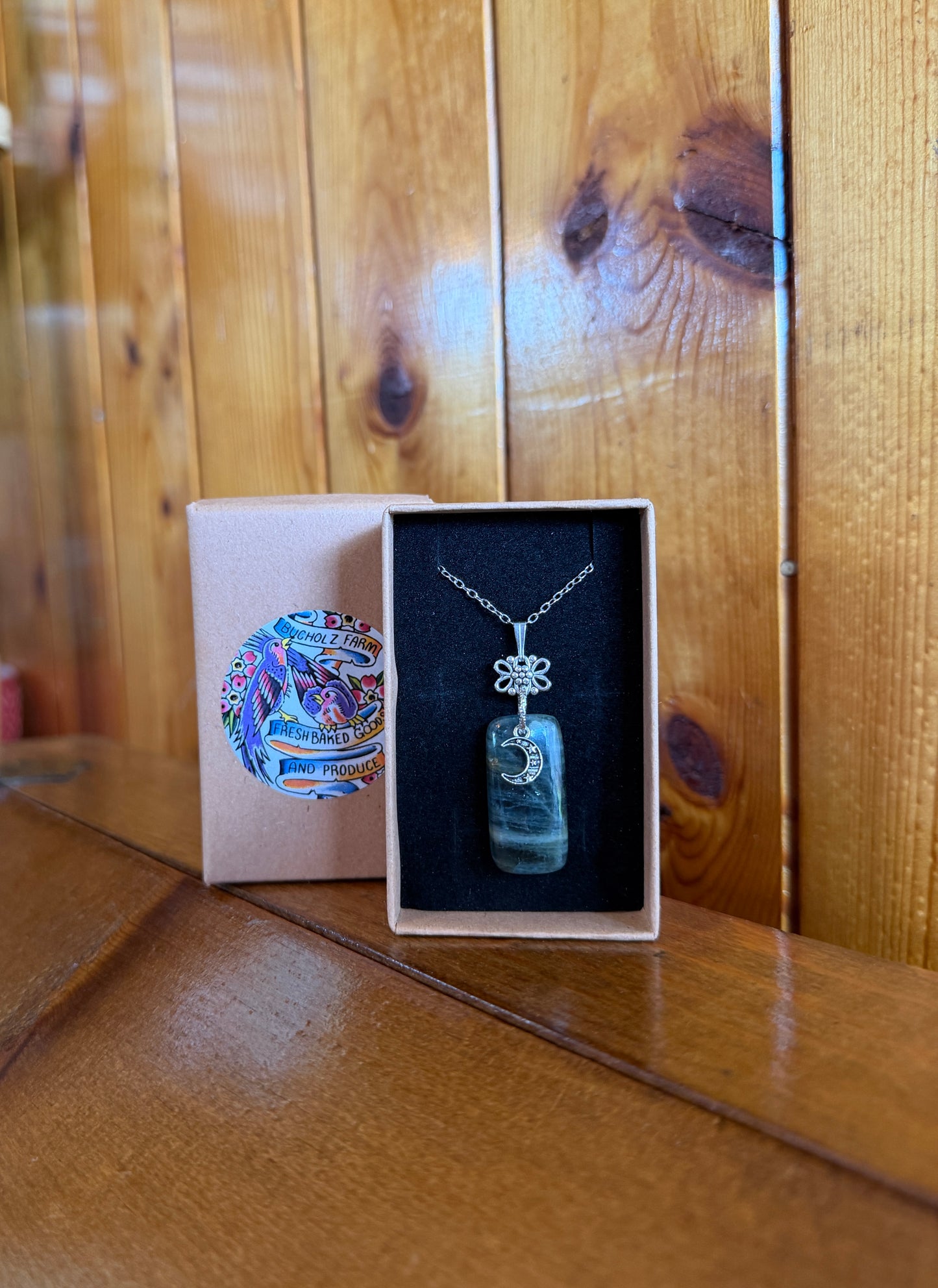 Green Kyanite & Crescent Moon Necklace