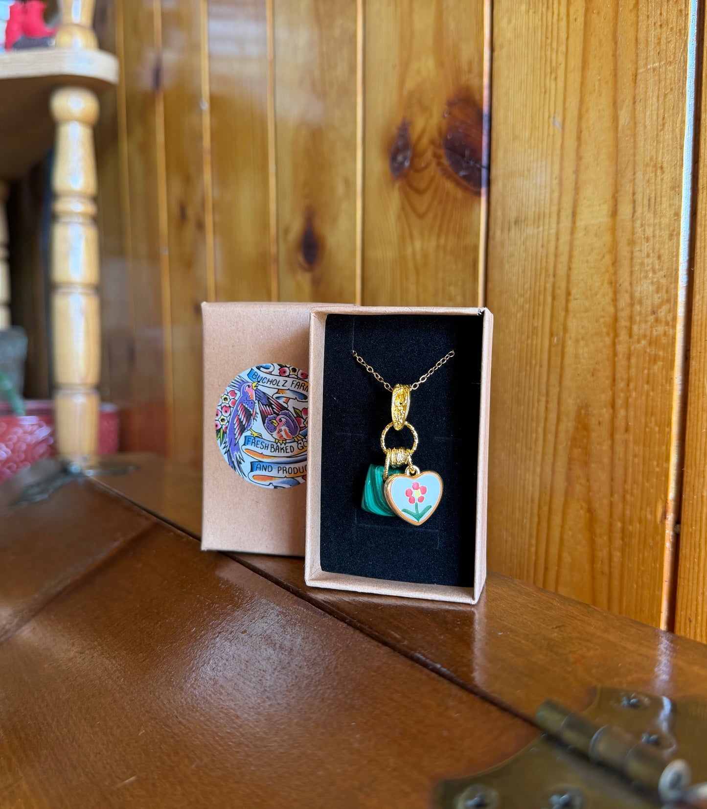Malachite & Flower Heart Necklace