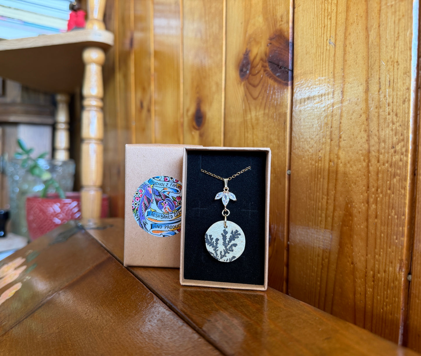 Psilomelane Dendrite & Hanging Lotus Necklace