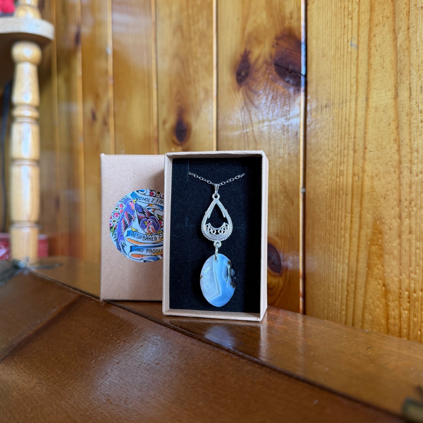 Botswana Agate Cabochon Drop Pendant Necklace