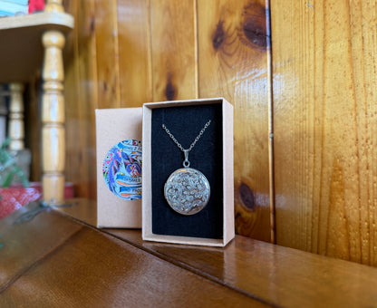 Moldavite & Sage Floral Locket Necklace