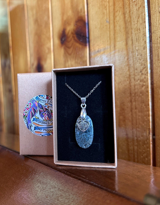 Moss Agate Cabochon & Tree of Life Necklace