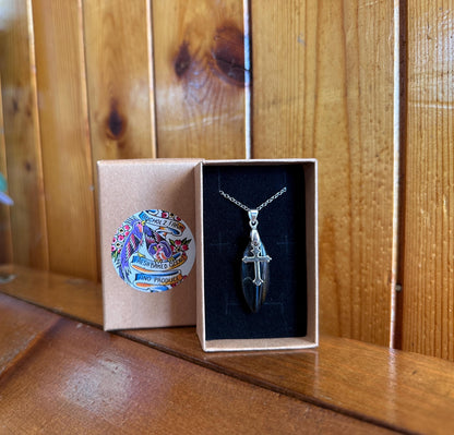 Blue Tigers Eye (Hawkes Eye) & Cross Necklace