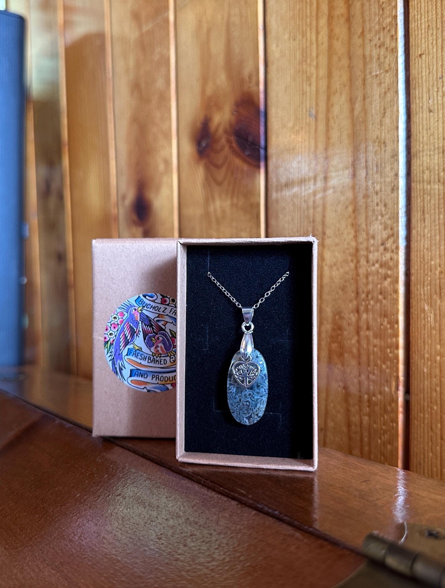 Moss Agate Cabochon & Tree of Life Necklace