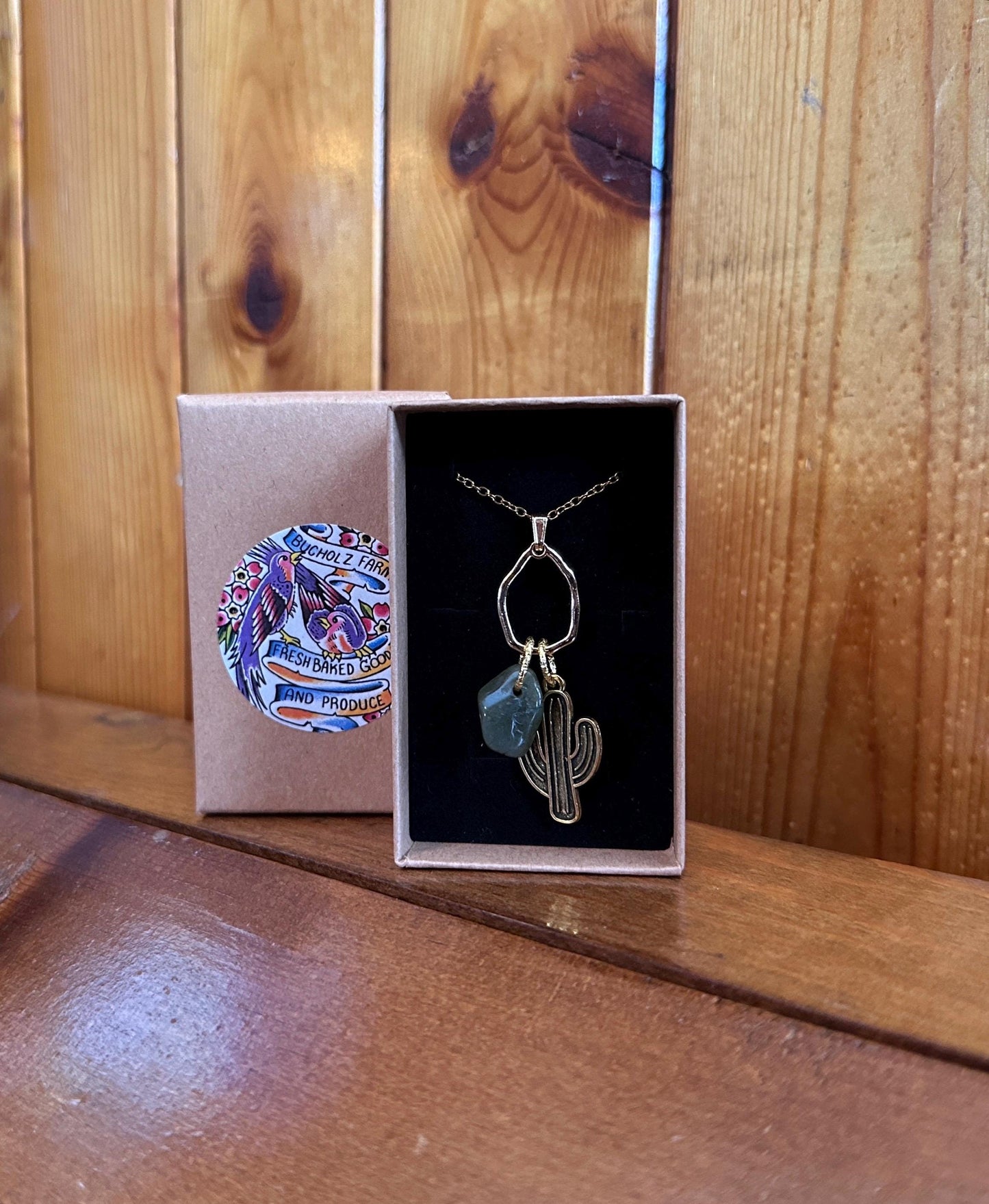 Green Nephrite Jade & Cactus Necklace