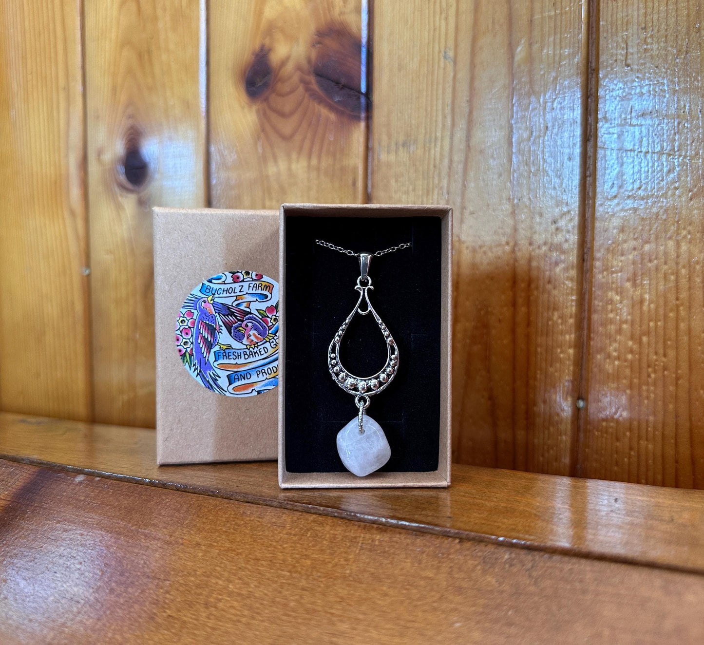 Rose Quartz Silver Frame Necklace