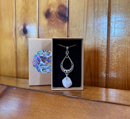 Rose Quartz Silver Frame Necklace