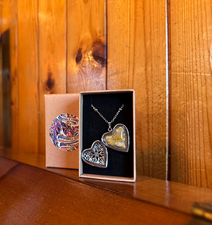 Yellow Aventurine Starburst Heart Locket Necklace