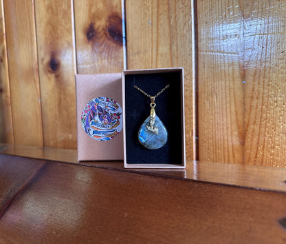 Labradorite & Gold Leaf Vine Necklace
