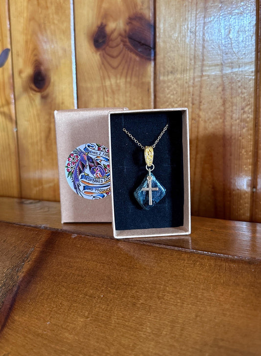 Blue Ocean Jasper & Cross Inner Peace Necklace