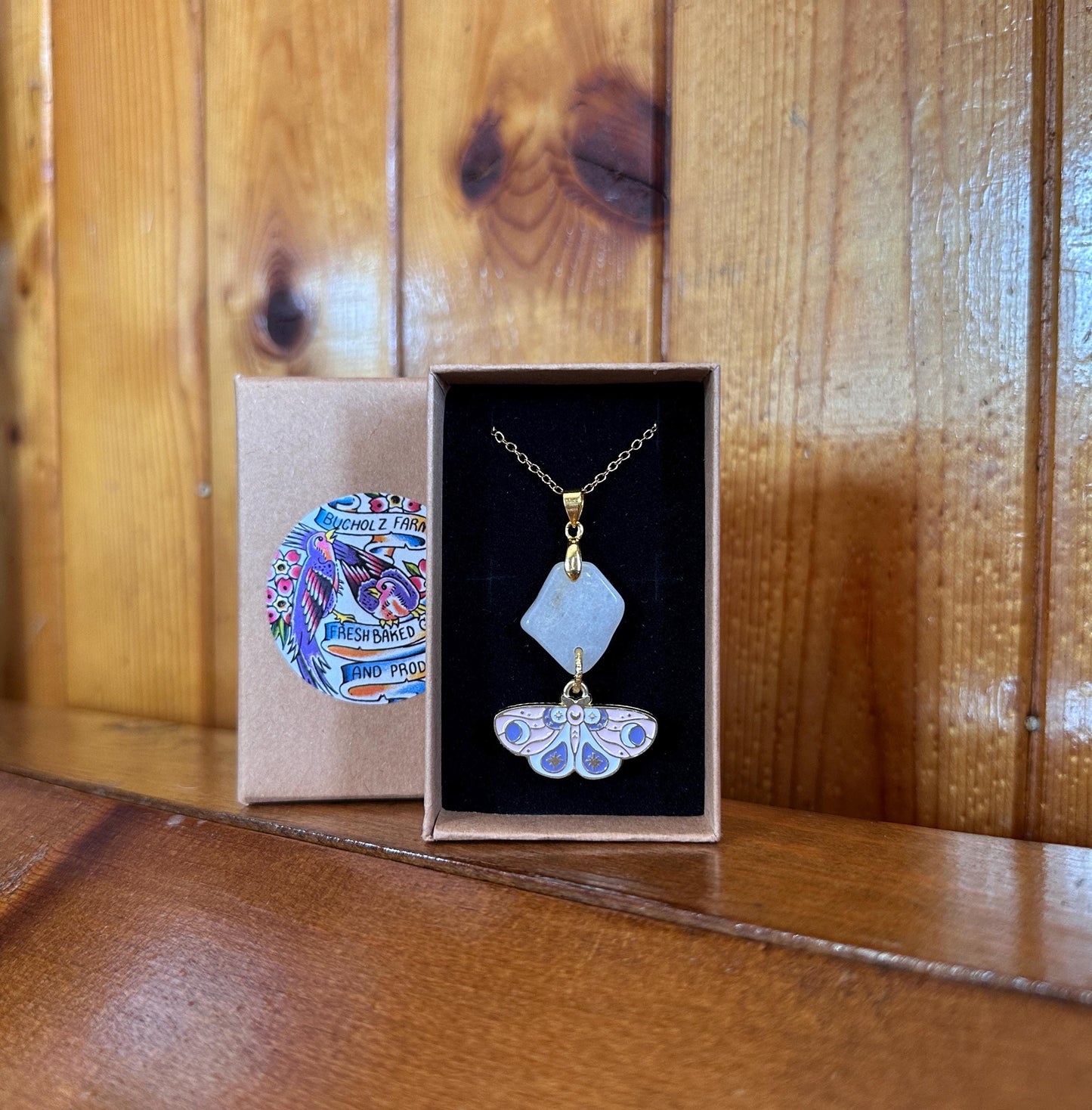 Milky Quartz & Lunar Moth Necklace