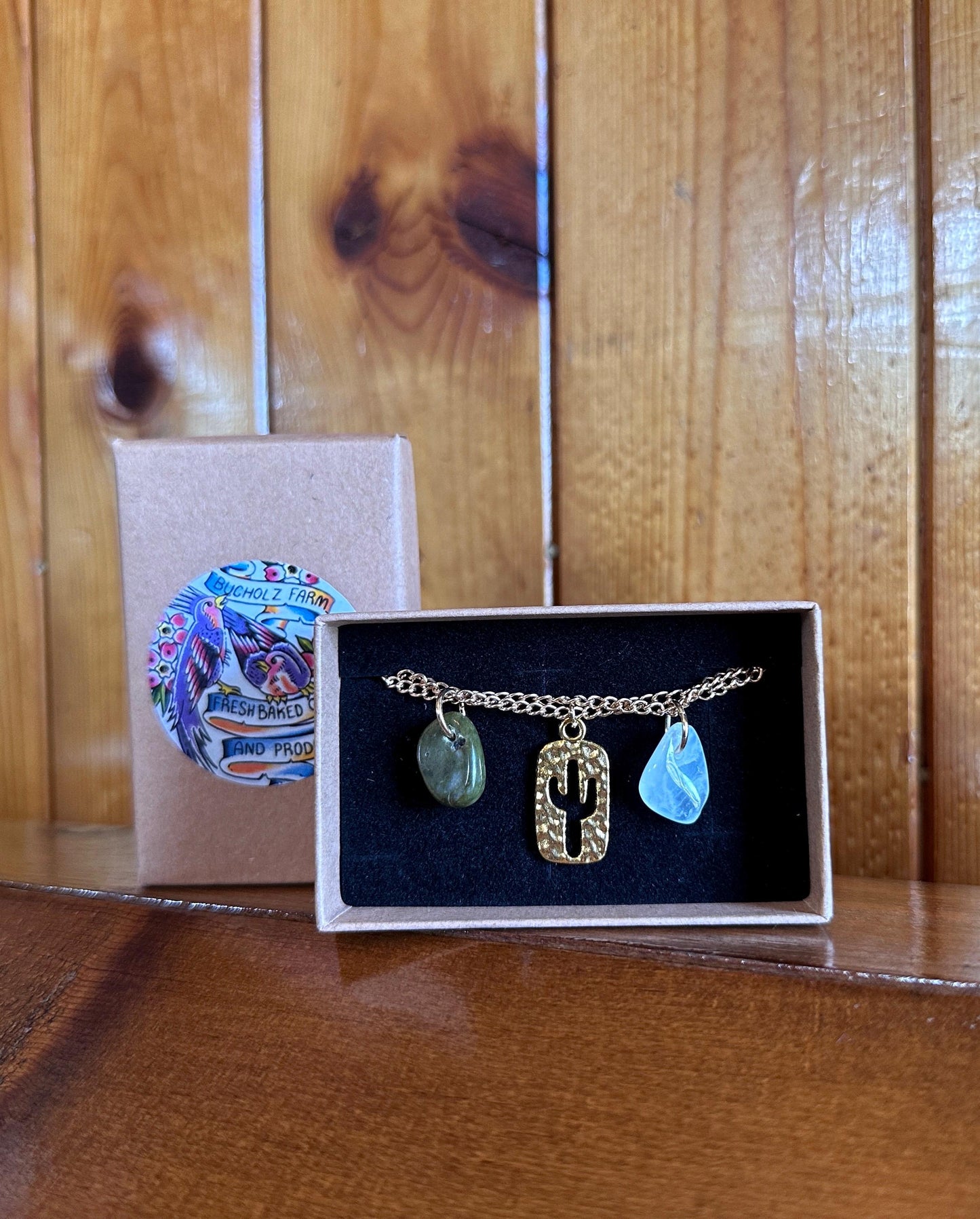 Nephrite Jade, Moonstone & Cactus Bracelet