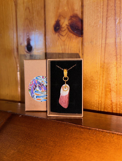 Rhodochrosite Cabochon Golden Loop Necklace