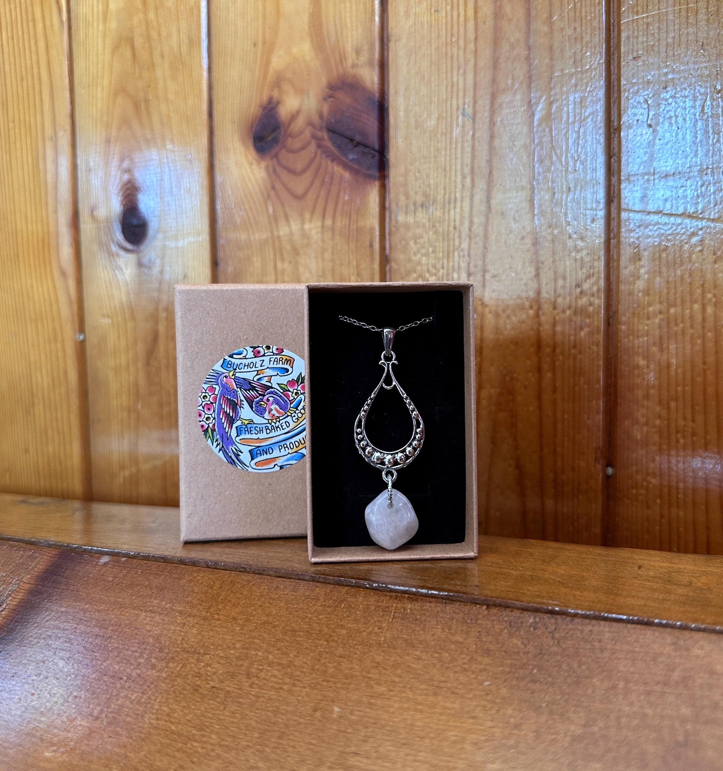 Rose Quartz Silver Frame Necklace