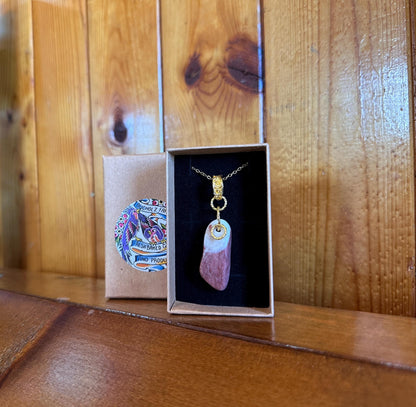 Rhodochrosite Cabochon Golden Loop Necklace