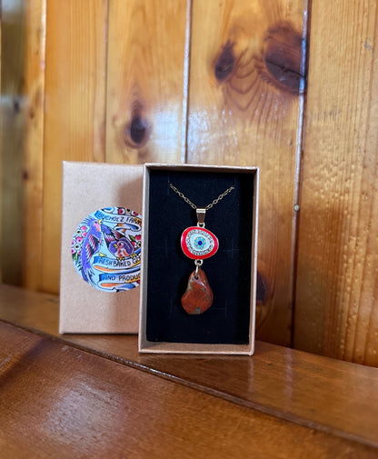 Red Brecciated Jasper & Evil Eye Necklace