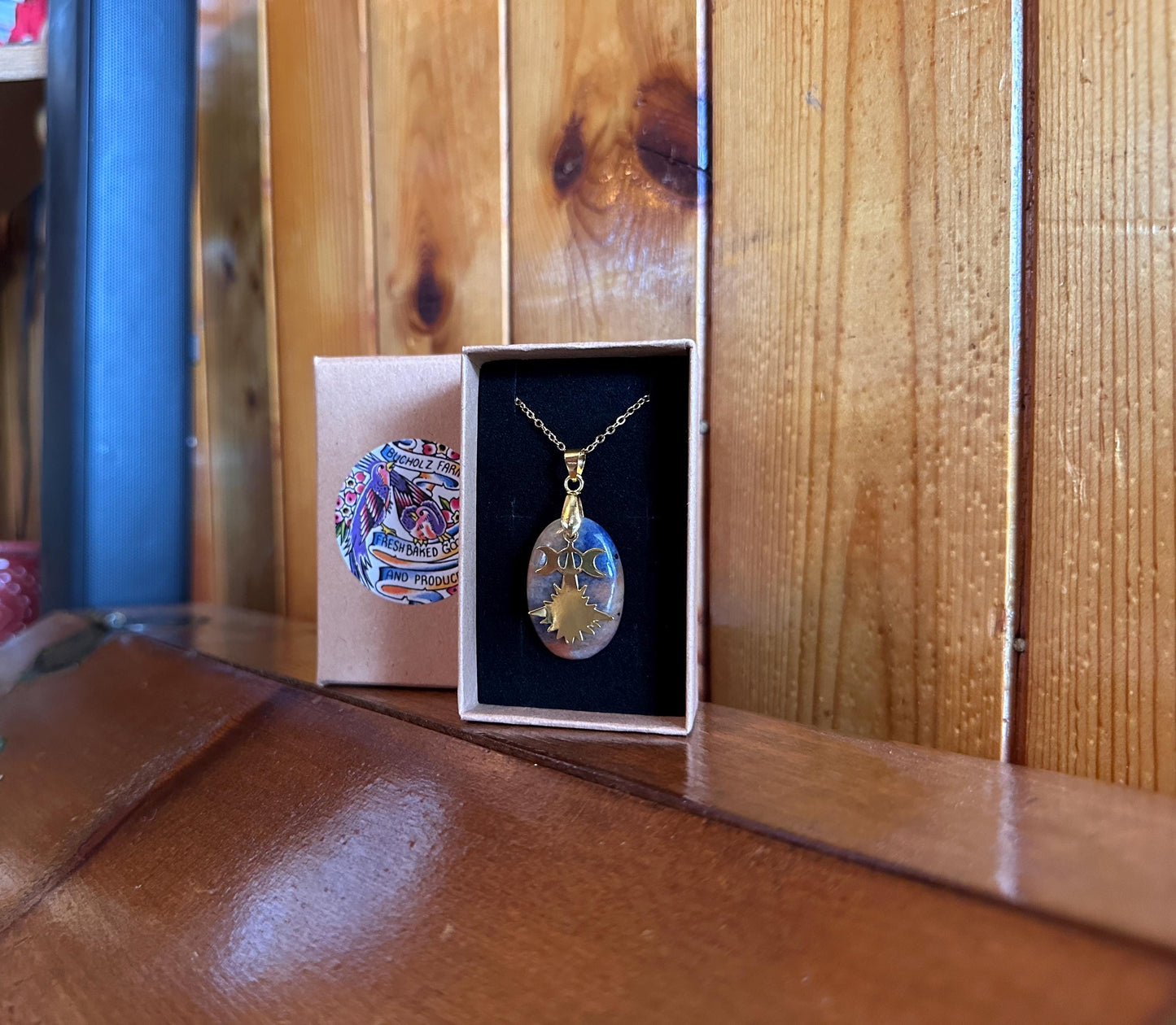 Sunset Sodalite & Triple Moon Goddess Necklace