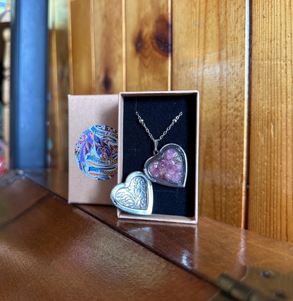 Pink Tourmaline Encased in Floral Heart Locket