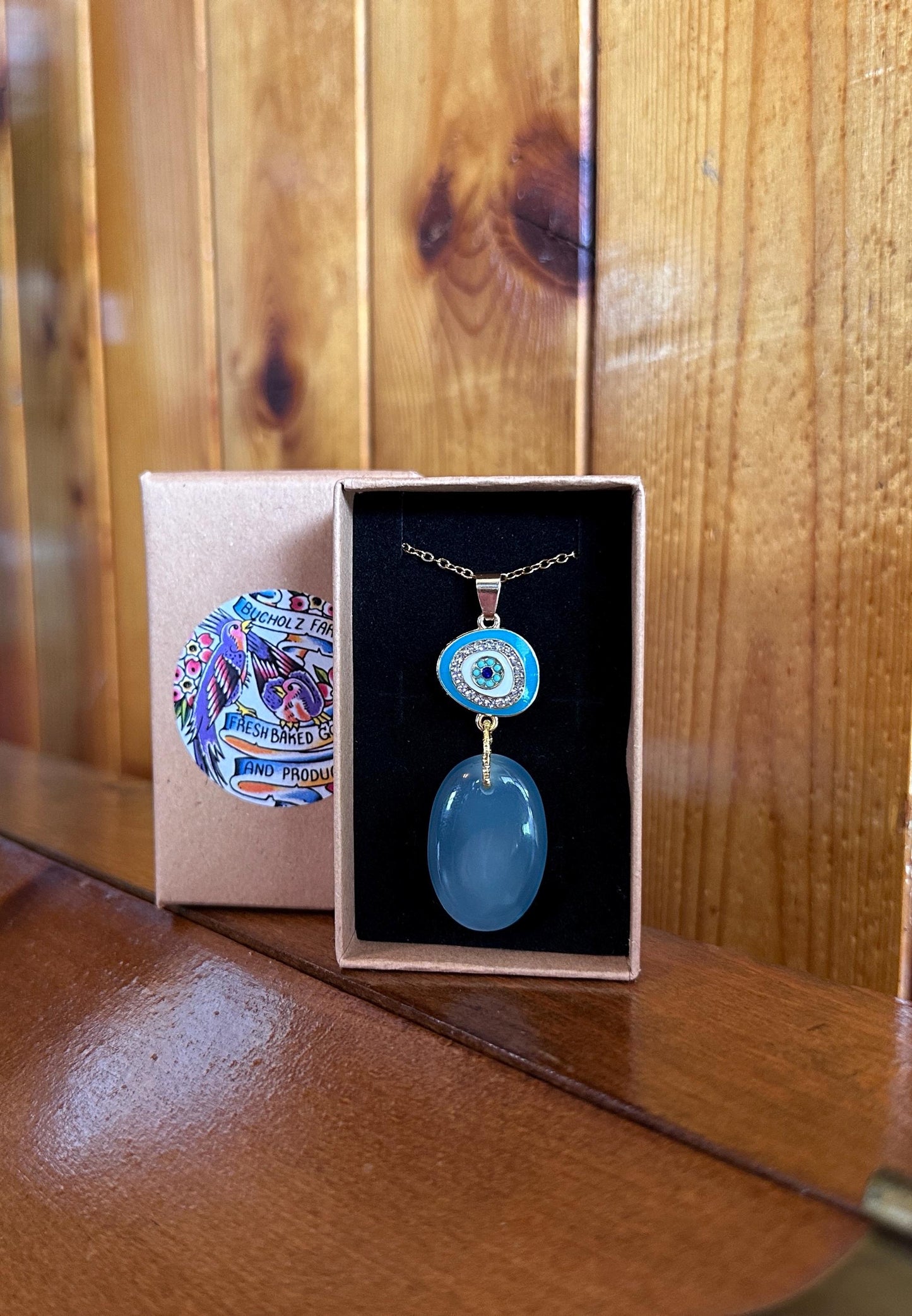 Milky Aquamarine & Evil Eye Necklace