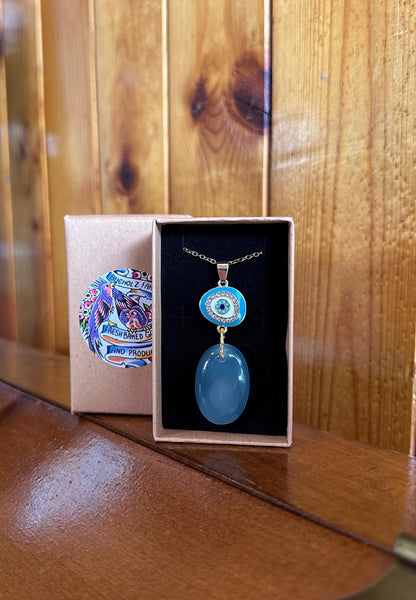 Milky Aquamarine & Evil Eye Necklace