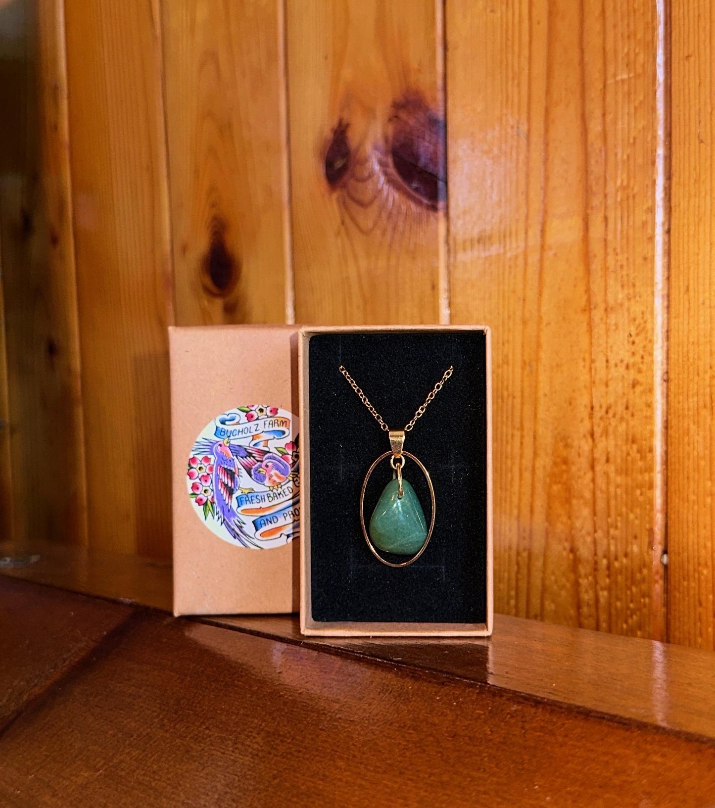Green Aventurine Oval Framed Necklace