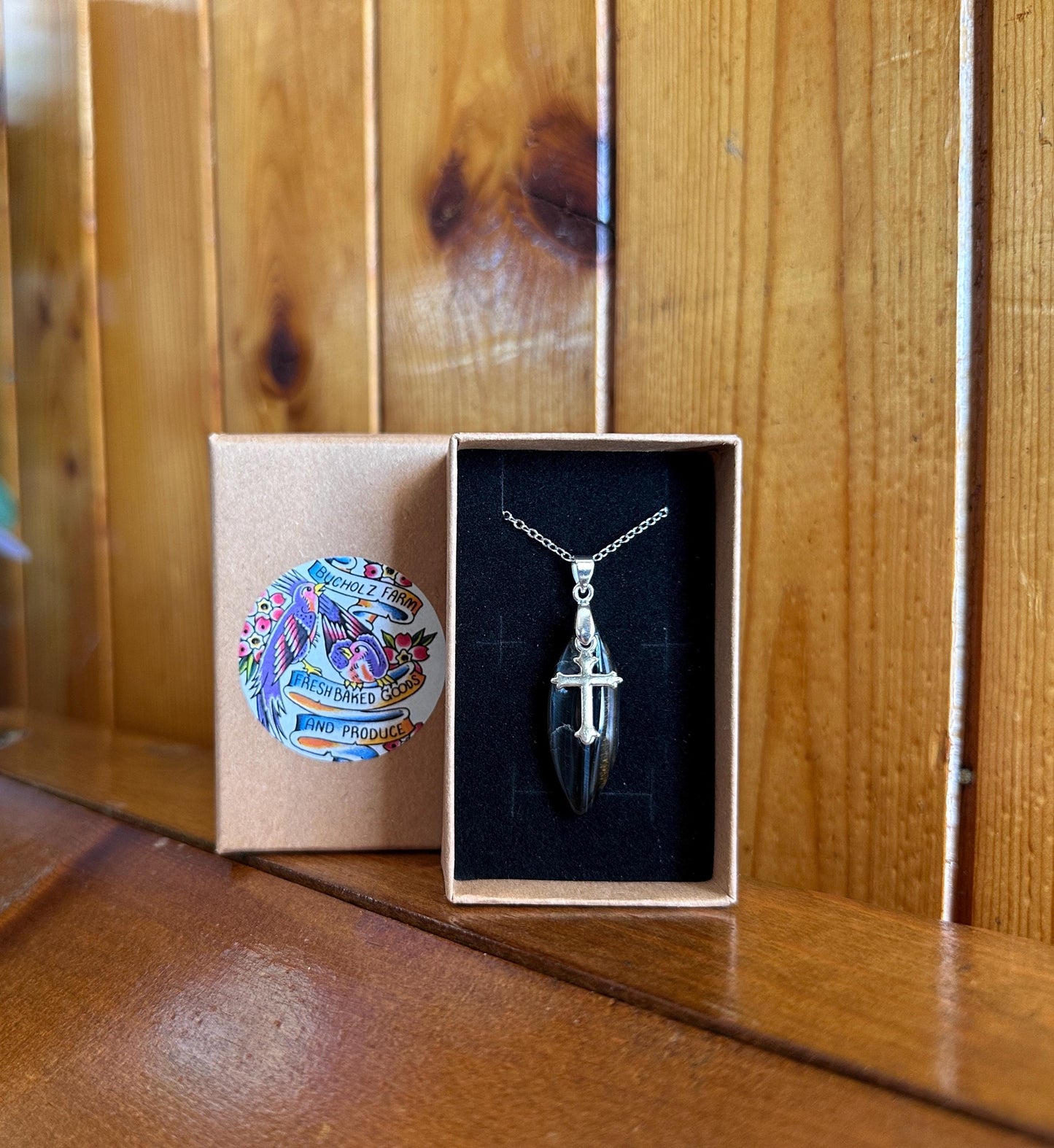 Blue Tigers Eye (Hawkes Eye) & Cross Necklace