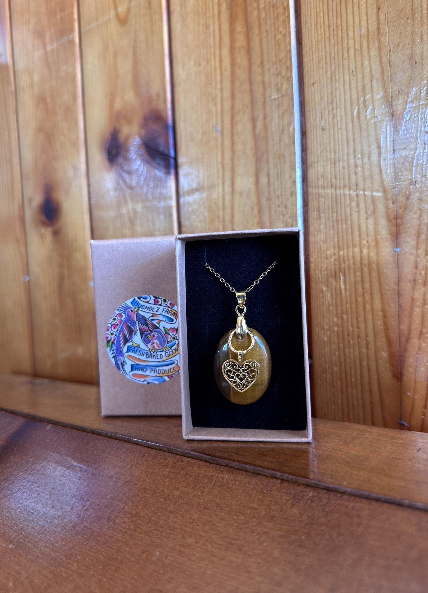Tigers Eye & Vintage Style Heart Necklace