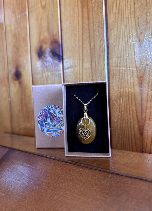 Tigers Eye & Vintage Style Heart Necklace