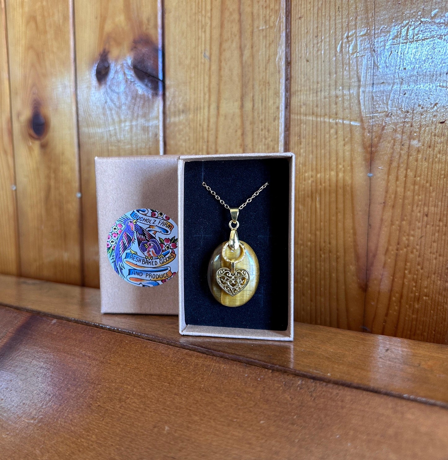 Tigers Eye & Vintage Style Heart Necklace