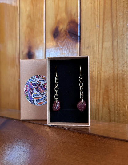 Red Wine Quartz Chained Lightweight Earrings