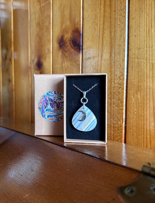 White Banded Agate & Crescent Moon Necklace