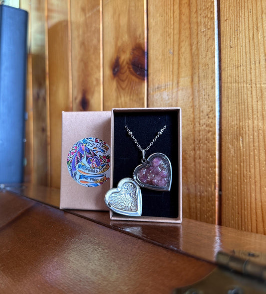 Pink Tourmaline Encased in Floral Heart Locket