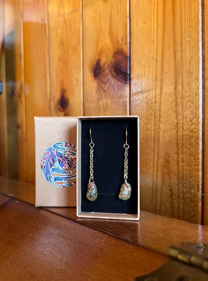 Unakite Gold Chained Earrings