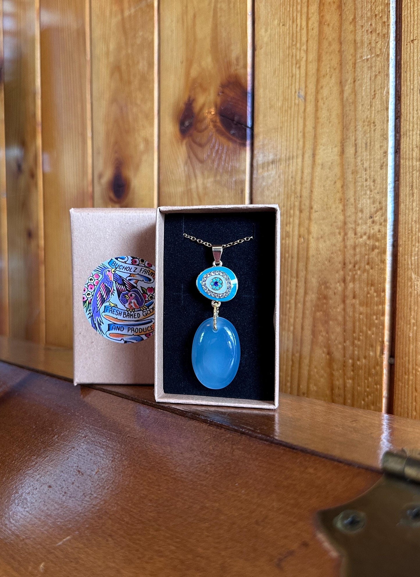 Milky Aquamarine & Evil Eye Necklace