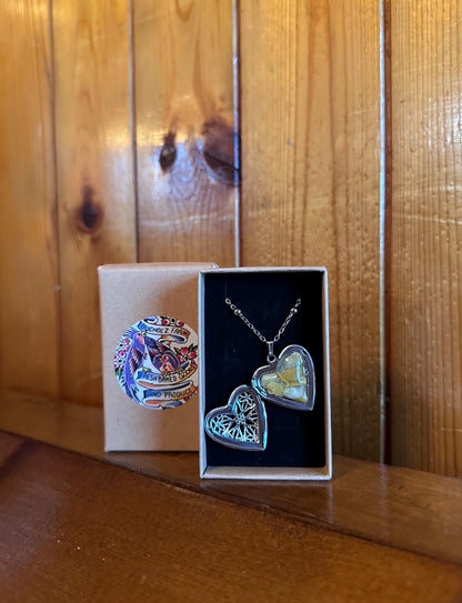 Yellow Aventurine Starburst Heart Locket Necklace