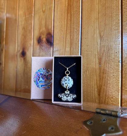 Dalmatian Jasper & Floral Moth Necklace
