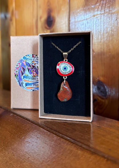Red Brecciated Jasper & Evil Eye Necklace