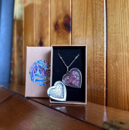 Pink Tourmaline Encased in Floral Heart Locket