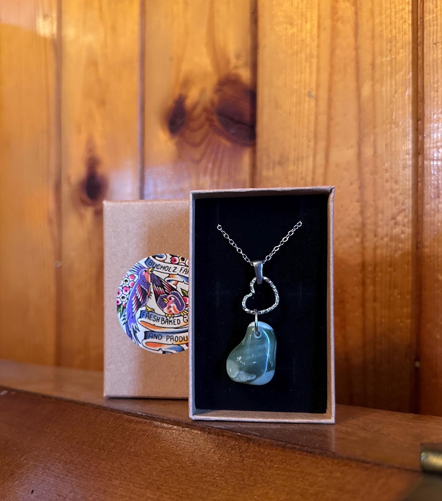 Light Green Nephrite Jade & Heart Necklace