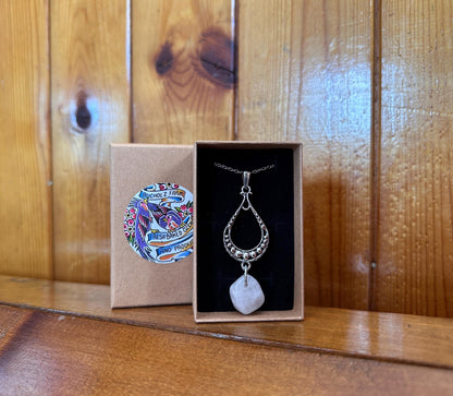 Rose Quartz Silver Frame Necklace
